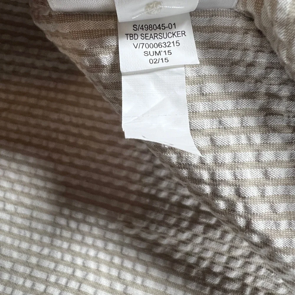 Banana Republic Mens XL Seersucker Shirt Tan White Stripe Tailored Slim Fit‎ NWT